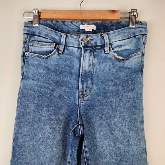 Good American Good Legs Straight Jeans Women's 2/26 High Rise Indigo Denim - Picture 3 of 8